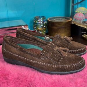 NWT Walkables Comfort Shoes dark brown suede leather casual loafer with f